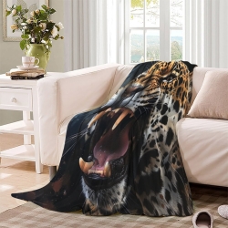 Léopard Plaid en Polaire Imprimé 3D Couverture Douce Confortable pour Canapé Lit Bureau
