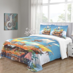 Voilier Housse de Couette Imprimée 3D Douce 3 Pièces Literie Garçons Filles