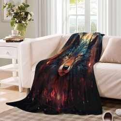 Loup Plaid en Polaire Imprimé 3D Couverture Douce Confortable pour Canapé Lit Bureau