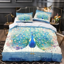 Paon Housse de Couette Imprimée 3D Douce 3 Pièces Literie Garçons Filles