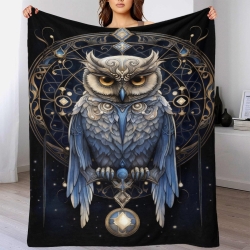 Hibou Plaid en Polaire Imprimé 3D Couverture Douce Confortable pour Canapé Lit Bureau