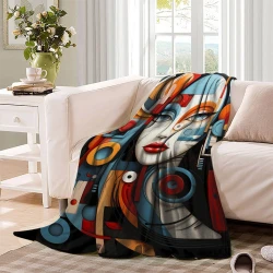Art abstrait Femmes Plaid en Polaire Imprimé 3D Couverture Douce Confortable pour Canapé Lit Bureau