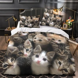 Chat Housse de Couette Imprimée 3D Douce 3 Pièces Literie Garçons Filles