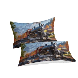 Train à vapeur Housse de Couette Imprimée 3D Douce 3 Pièces Literie Garçons Filles