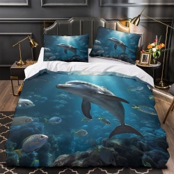 Dauphin Housse de Couette Imprimée 3D Douce 3 Pièces Literie Garçons Filles