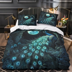 Paon Housse de Couette Imprimée 3D Douce 3 Pièces Literie Garçons Filles
