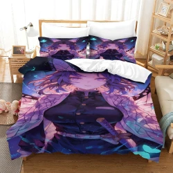 Tueur de démons: Demon Slayer Housse de Couette Imprimée 3D Douce 3 Pièces Literie Garçons Filles