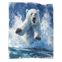 Ours polaire Plaid en Polaire Imprimé 3D Couverture Douce Confortable pour Canapé Lit Bureau