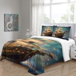 Voilier Housse de Couette Imprimée 3D Douce 3 Pièces Literie Garçons Filles