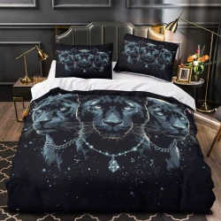 Panthère noire Housse de Couette Imprimée 3D Douce 3 Pièces Literie Garçons Filles