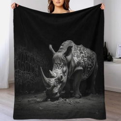 Rhinocéros Plaid en Polaire Imprimé 3D Couverture Douce Confortable pour Canapé Lit Bureau