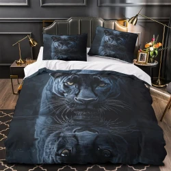 Panthère noire Housse de Couette Imprimée 3D Douce 3 Pièces Literie Garçons Filles