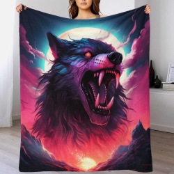 Loup Plaid en Polaire Imprimé 3D Couverture Douce Confortable pour Canapé Lit Bureau