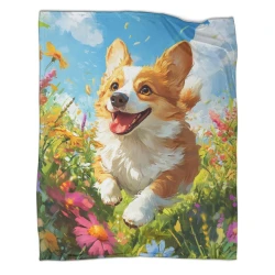Corgi Plaid en Polaire Imprimé 3D Couverture Douce Confortable pour Canapé Lit Bureau