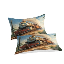 Train à vapeur Housse de Couette Imprimée 3D Douce 3 Pièces Literie Garçons Filles