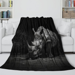 Rhinocéros Plaid en Polaire Imprimé 3D Couverture Douce Confortable pour Canapé Lit Bureau