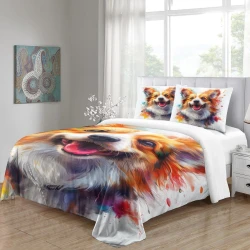 Corgi Housse de Couette Imprimée 3D Douce 3 Pièces Literie Garçons Filles