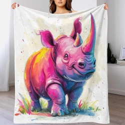 Rhinocéros Plaid en Polaire Imprimé 3D Couverture Douce Confortable pour Canapé Lit Bureau