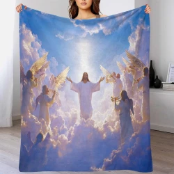 Dios y Jesús Manta de Forro Polar Impresa en 3D Suave y Acogedora para Sofá Cama Oficina