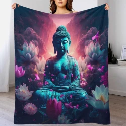 Buda Manta de Forro Polar Impresa en 3D Suave y Acogedora para Sofá Cama Oficina