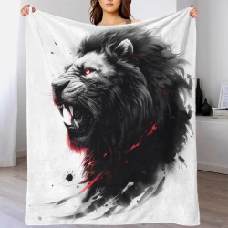 Lion Plaid en Polaire Imprimé 3D Couverture Douce Confortable pour Canapé Lit Bureau