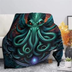 Mythe de l'horreur Cthulhu Plaid en Polaire Imprimé 3D Couverture Douce Confortable pour Canapé Lit Bureau