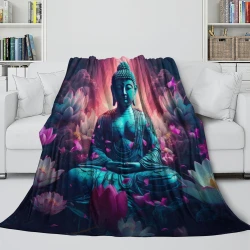 Buda Manta de Forro Polar Impresa en 3D Suave y Acogedora para Sofá Cama Oficina