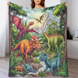 Dinosaure Plaid en Polaire Imprimé 3D Couverture Douce Confortable pour Canapé Lit Bureau