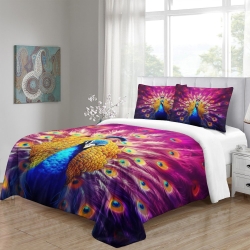Paon Housse de Couette Imprimée 3D Douce 3 Pièces Literie Garçons Filles