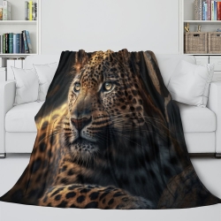 Léopard Plaid en Polaire Imprimé 3D Couverture Douce Confortable pour Canapé Lit Bureau