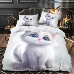 Cute Chat Housse de Couette Imprimée 3D Douce 3 Pièces Literie Garçons Filles