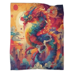 Dragon Plaid en Polaire Imprimé 3D Couverture Douce Confortable pour Canapé Lit Bureau