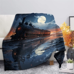 Train à vapeur Plaid en Polaire Imprimé 3D Couverture Douce Confortable pour Canapé Lit Bureau
