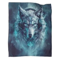 Loup Plaid en Polaire Imprimé 3D Couverture Douce Confortable pour Canapé Lit Bureau
