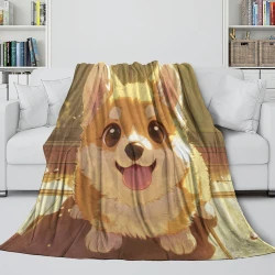 Corgi Plaid en Polaire Imprimé 3D Couverture Douce Confortable pour Canapé Lit Bureau