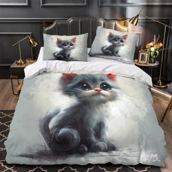 Dwarf Chat Housse de Couette Imprimée 3D Douce 3 Pièces Literie Garçons Filles