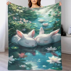 Lapin Petit lapin Plaid en Polaire Imprimé 3D Couverture Douce Confortable pour Canapé Lit Bureau
