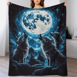 Loup Plaid en Polaire Imprimé 3D Couverture Douce Confortable pour Canapé Lit Bureau