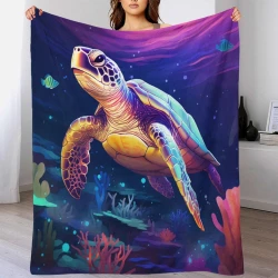 Tortue de mer Plaid en Polaire Imprimé 3D Couverture Douce Confortable pour Canapé Lit Bureau