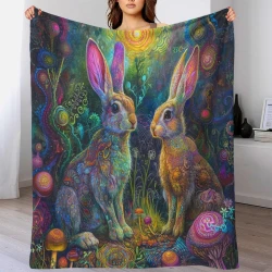 Lapin Petit lapin Plaid en Polaire Imprimé 3D Couverture Douce Confortable pour Canapé Lit Bureau