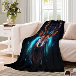 Renne Plaid en Polaire Imprimé 3D Couverture Douce Confortable pour Canapé Lit Bureau