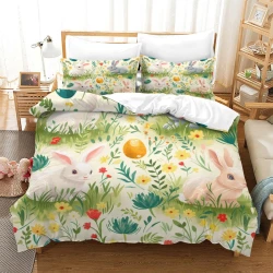 Lapin Housse de Couette Imprimée 3D Douce 3 Pièces Literie Garçons Filles