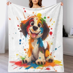 Chien de dessin animé Plaid en Polaire Imprimé 3D Couverture Douce Confortable pour Canapé Lit Bureau