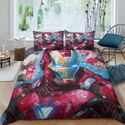 Avengers Iron Man Housse de Couette Imprimée 3D Douce 3 Pièces Literie Garçons Filles