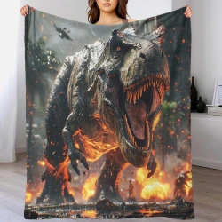 Dinosaure Plaid en Polaire Imprimé 3D Couverture Douce Confortable pour Canapé Lit Bureau