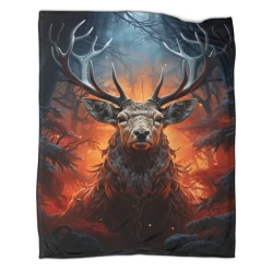 Renne Plaid en Polaire Imprimé 3D Couverture Douce Confortable pour Canapé Lit Bureau