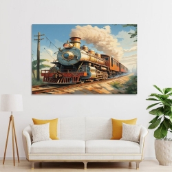 Train à vapeur Peinture sur toile sans cadre, impressions posters art mural pour déco maison chambre bureau