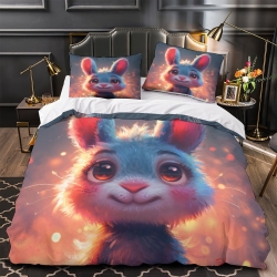 Lapin Housse de Couette Imprimée 3D Douce 3 Pièces Literie Garçons Filles
