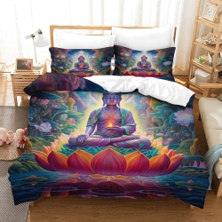 Bouddha Housse de Couette Imprimée 3D Douce 3 Pièces Literie Garçons Filles