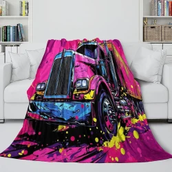 Gros camion Plaid en Polaire Imprimé 3D Couverture Douce Confortable pour Canapé Lit Bureau